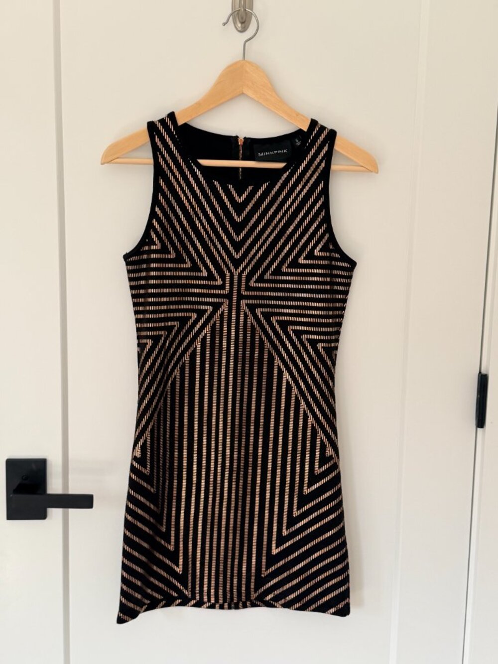 MINKPINK Black & Rose Gold Geometric Bodycon Mini Dress — Size S